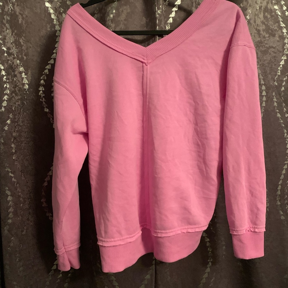 Pink V-Neck Pullover Sweatshirt